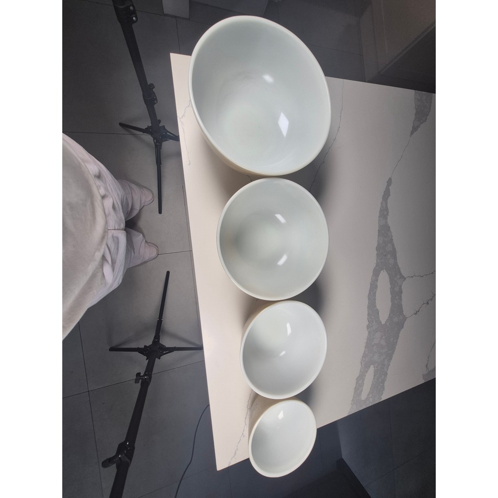 Vintage Pyrex Homestead Nesting Mixing Bowls Set of 4 Blue Floral Speckled Tan - Picture 3 of 9